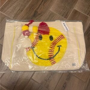 Katydid Smiley Baseball Tote with Yellow and Red